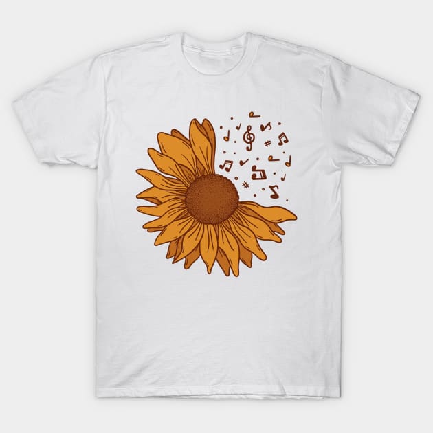 Sunflower musical notes T-Shirt by FunSillyShop